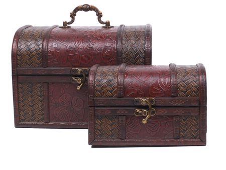 Old wooden chest for treasures isolated on white