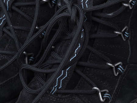 close-up laces on the tourist bootsの写真素材