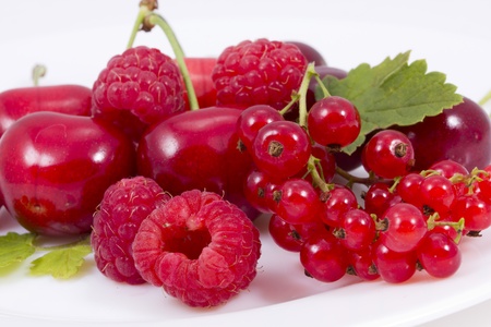 Fresh berries Red Raspberry, ripe cherries, Redcurrant