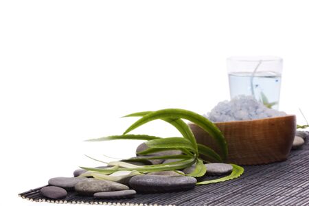 Sea smooth stones and  bath salt の写真素材