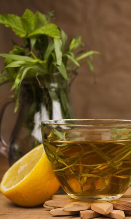 Herbal tea on the kitchen tableの写真素材