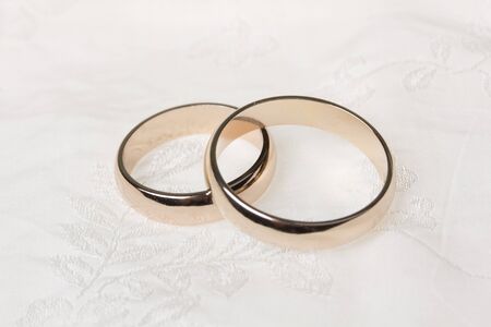 Two  weddings rings on a background a fabricの写真素材