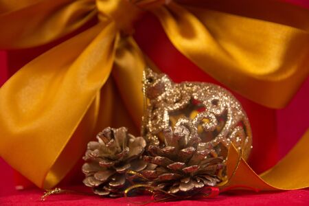 Christmas still life with decorations and  giftsの写真素材