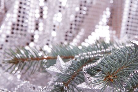 Christmas background with spruce branchesの写真素材