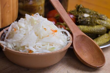 Pickledv vegetables vmushrooms  homemade on the tableの写真素材