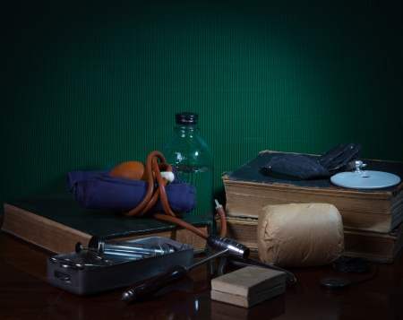 Vintage still life with medical itemsの写真素材
