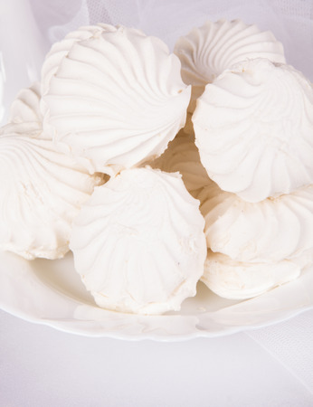 Fresh delicious marshmallow on a plate close upの写真素材