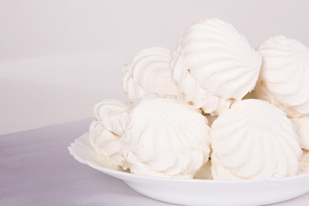 Fresh delicious marshmallow on a plate close upの写真素材