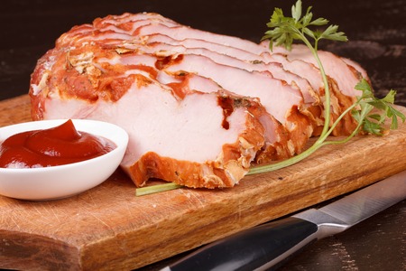 Close up of asmoked   holiday ham on the kitchen table