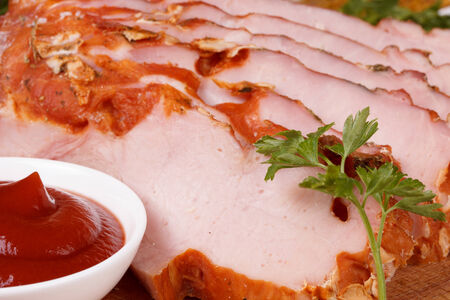Close up of asmoked   holiday ham on the kitchen tableの写真素材