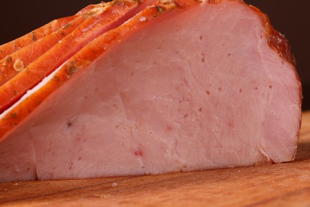 Close up of asmoked   holiday ham on the kitchen tableの写真素材