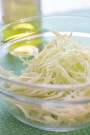 Vegetable cabbage salad served on white  plateの写真素材