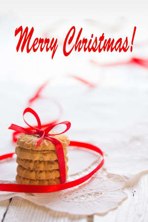 Fresh cookies on a white wooden tableの写真素材