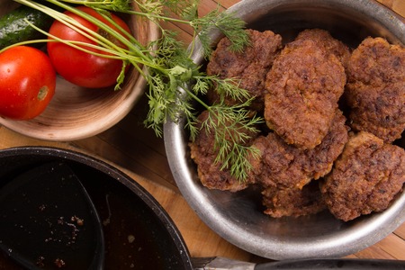 Just cooked meatballs from minced meat and vegetablesの写真素材