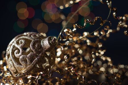 Christmas concert with golden accessories on a dark backgroundの写真素材
