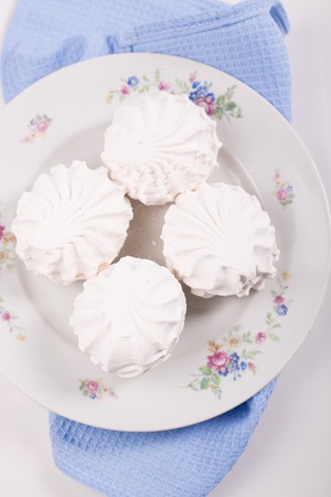 Fresh delicious marshmallow on a plate close upの写真素材