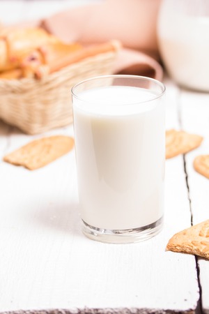 Fresh biscuits and milk for a light breakfastの写真素材