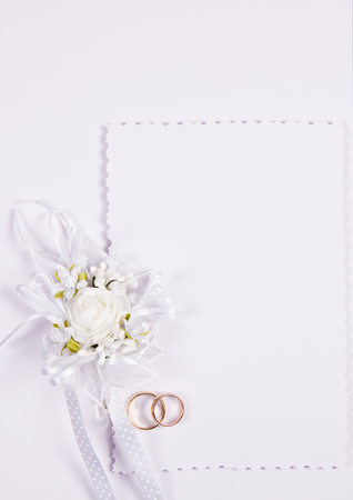 card for text and weddings accessories on white backgroundの写真素材
