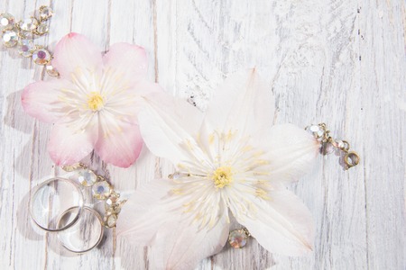 space for text and flower on white old backgroundの写真素材