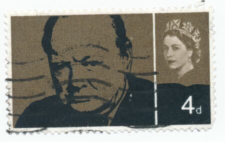 POLTAVA, UKRAINE - APRIL 27, 2019. Vintage stamp printed in Great Britain 1965, Sir Winston Spencer Churchillのeditorial素材