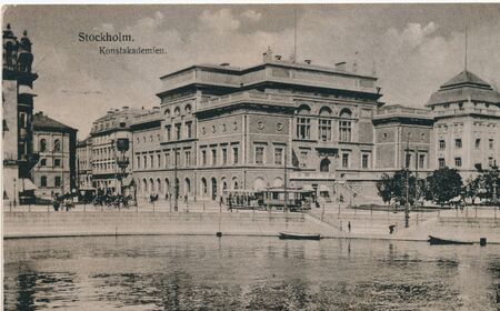 Sweden, Stockholm - CIRCA 1923: Postcard printed in Sweden shows, Stockholm Art Academy, circa 1923のeditorial素材