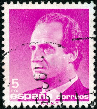 POLTAVA, UKRAINE - SEPTEMBER 23, 2019. Vintage stamp printed in in Spain 1985 shows King Juan Carlos Iのeditorial素材