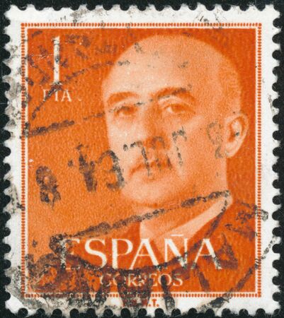 POLTAVA, UKRAINE - SEPTEMBER 25, 2019. Vintage stamp printed in Spain 1955 shows General Francoのeditorial素材