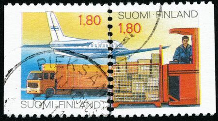 POLTAVA, UKRAINE -February 16 , 2020. Vintage stamp printed in Finland circa 1988 show Tradingのeditorial素材