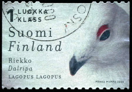 POLTAVA, UKRAINE - April 24, 2020. Vintage stamp printed in Finland circa 2000 show birdのeditorial素材