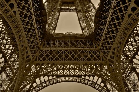 Wide angle of Eiffel tower in Paris. HDR-processed image with excellent resolution of tone nuances.の写真素材