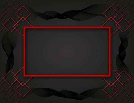 Red border with squards. Black waves. Vector illustration EPS 10のイラスト素材