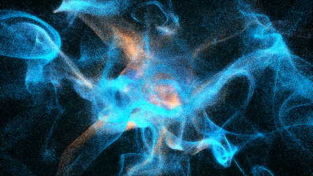 Dispersion of small bright particles. Digital background. 3d render