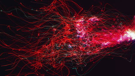 Dancing colorful Particles. Abstract background. 3d renderingの写真素材