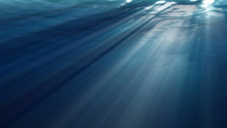 High quality ocean waves from realistic underwater. Light rays shining through. Computer graphic 3d renderingの写真素材