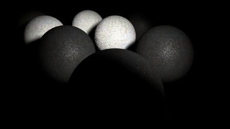 3D rendering of reflective balls that form a triangle in the shade.の写真素材