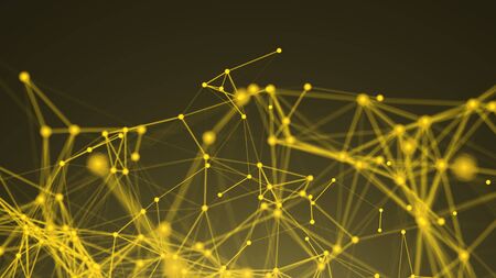 Abstract connection dots. Technology background. Digital drawing gold theme. Network concept 3d renderedの写真素材