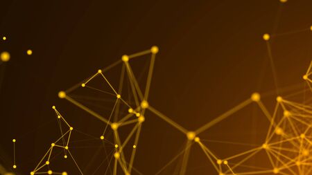 Abstract connection dots. Technology background. Digital drawing gold theme. Network concept 3d...