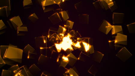 Flying orange rectangular cubes. Digital illustration. 3d renderingの写真素材