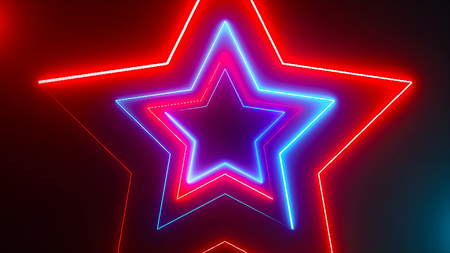 Abstract digital background with neon stars. Digital 3d renderingの写真素材