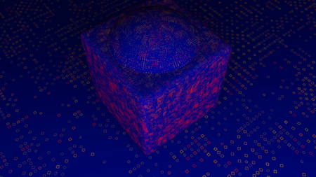 Abstract displacement cube and floor. 3d rendering digital backdrop.