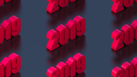 Three-dimensional text 2019. Abstract 3d rendering digital background.の写真素材