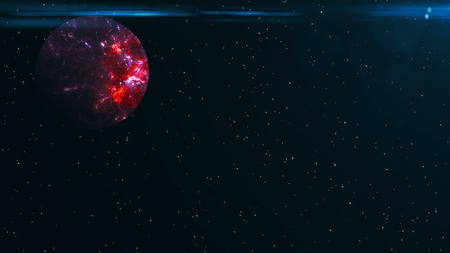 Futuristic planet against the background of the stars. Abstract background with flare effect.の写真素材