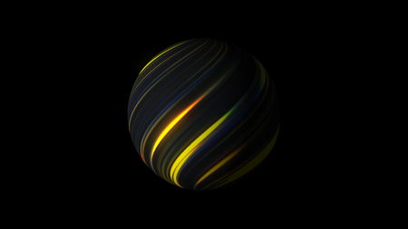 Sphere with bright glowing lines on black, 3d rendering background, computer generatingの写真素材