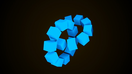 Two wheels of cubes in black space, geometric 3d rendering abstraction, computer generating...