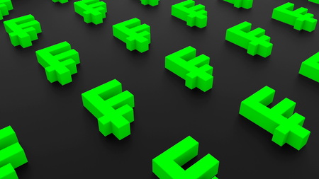 Many signs of franc on black background, 3d Illustration, computer renderingの写真素材