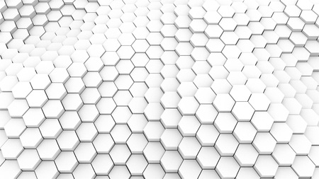 Many abstract geometric hexagons as wave, optical Illusion, computer generated 3D rendering backdrop