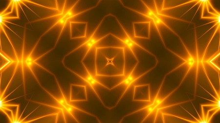 Beautiful abstract kaleidoscope - fractal golden light, 3d rendering backdrop, computer generating backgroundの写真素材