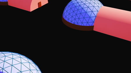 Simple space colony with special constructions in space, 3d rendering illustration, computer generatedの写真素材