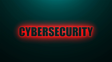 Letters of Cybersecurity text on background with top light, 3d rendering background, computer generating for businessの写真素材