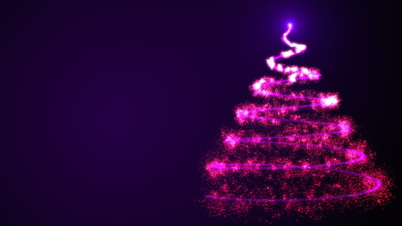 Simple christmas tree as spiral from many shiny particles in space, 3d rendering background for happy holidaysの写真素材
